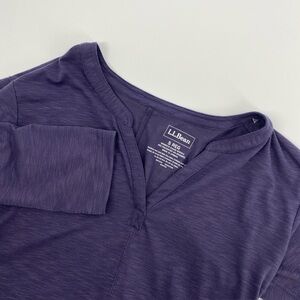 LL Bean Shirt Top Womens Small Purple Split Neck 3/4 Sleeve Wicking Outdoor